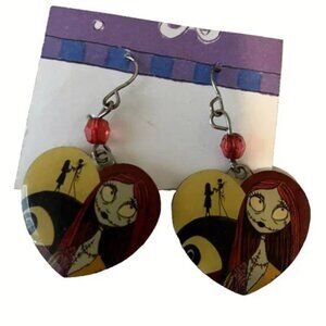 Vintage Nightmare Before Christmas Jack Sally Skellington Heart Dangle Earrings